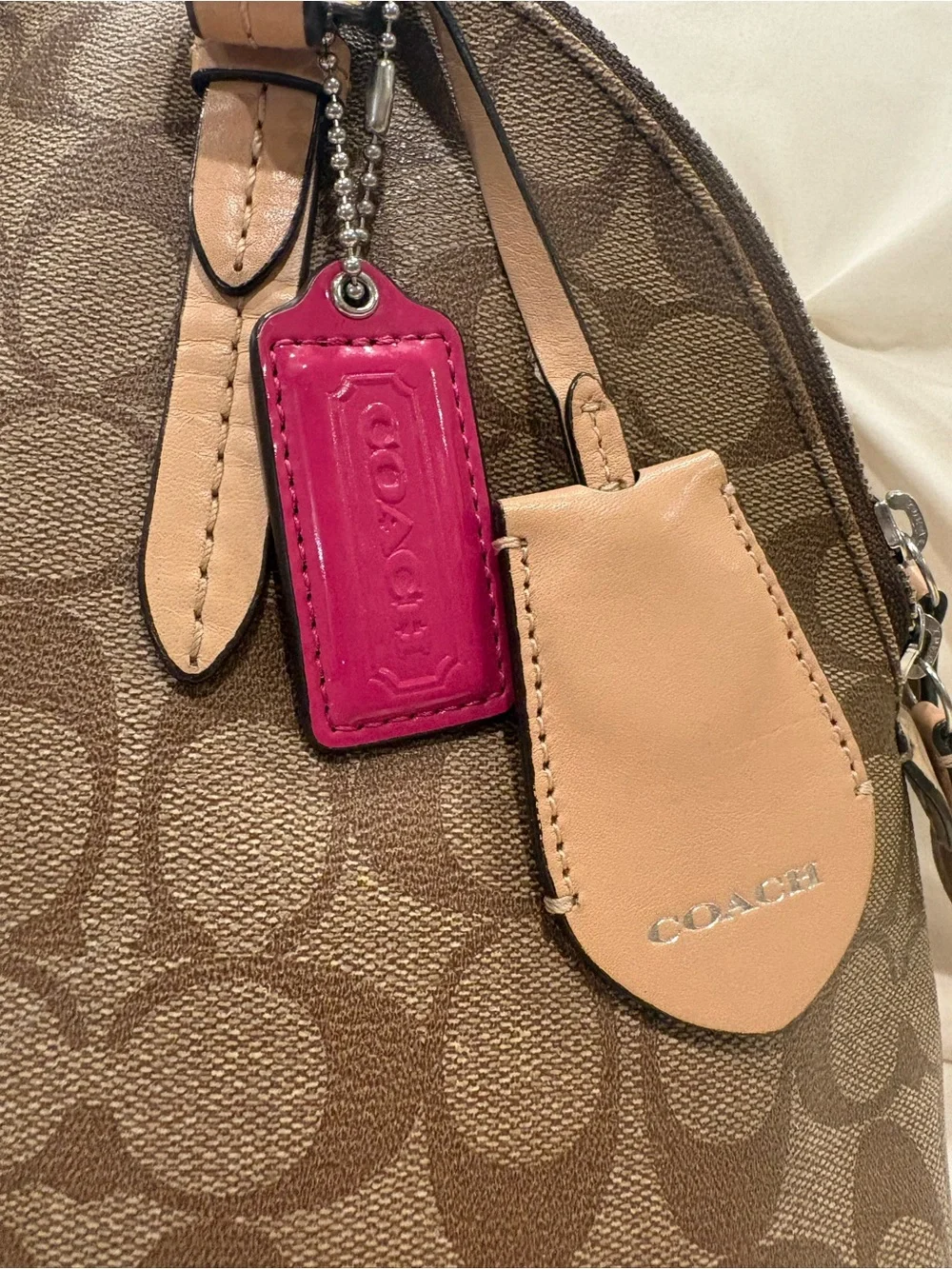 Coach Peyton Signature Cora Domed Satchel Khaki/Beige Pink Tag